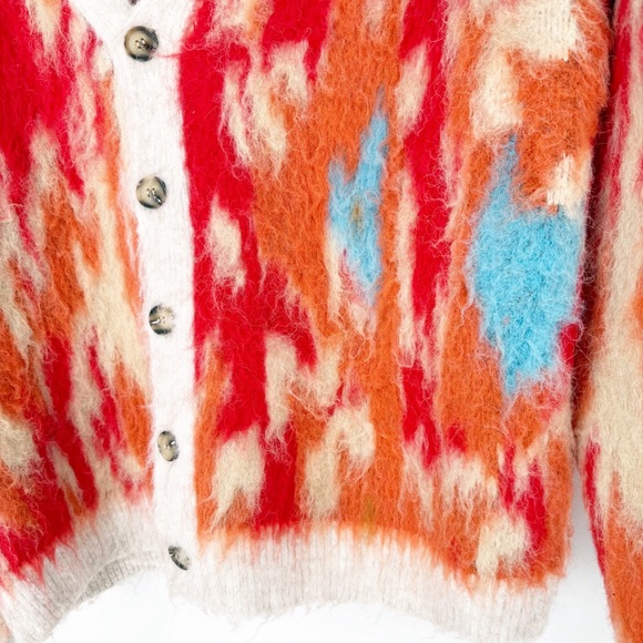 No Maintenance Shag Cardigan Multi Color Bold Chunky Oversized Sweater, Large - Picture 8 of 13